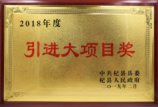 2018年度引進(jìn)大項(xiàng)目獎(jiǎng)